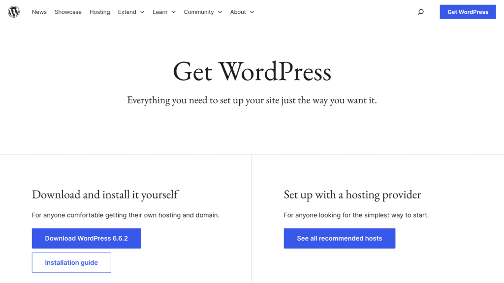 Wordpress main page