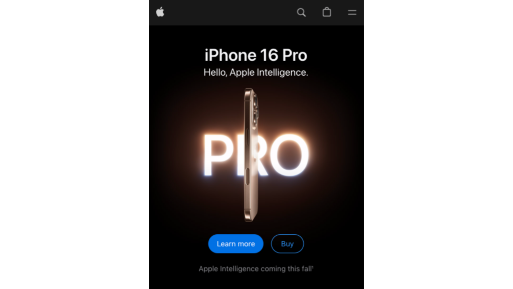 Mobile view of apple website